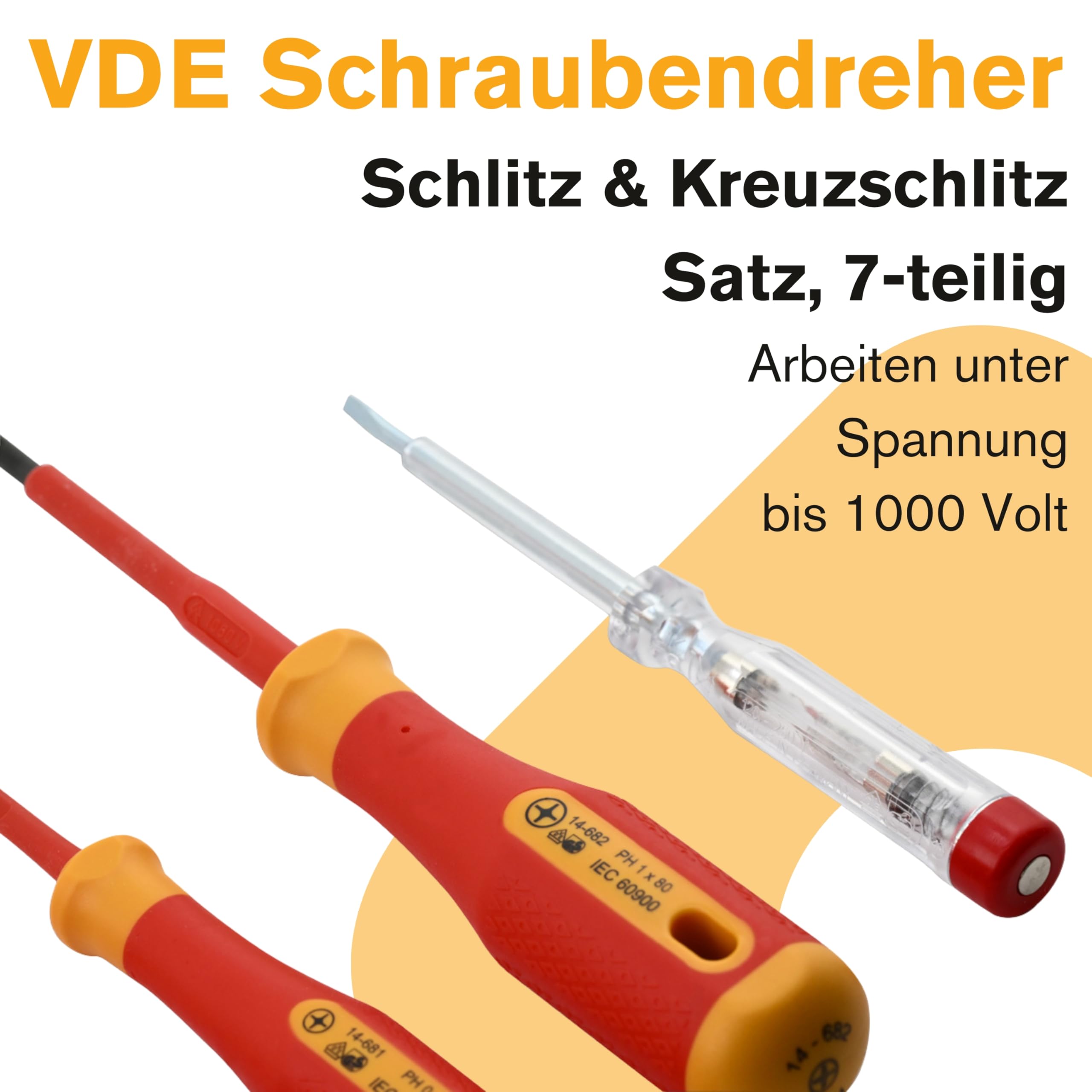 Bernstein Werkzeug 7-teiliger Satz VDE | Schraubendreher Set | Schlitz & Kreuzschlitz | Arbeiten unter Spannung bis 1000 Volt | Elektriker Werkzeug