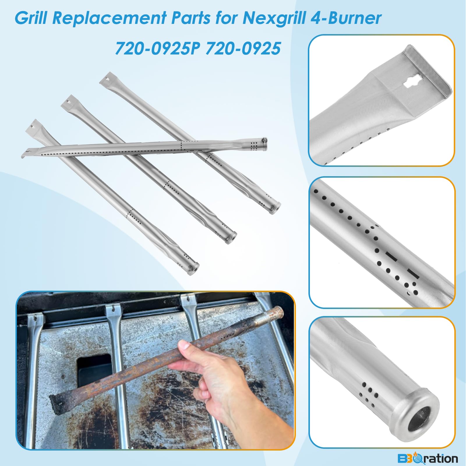 Piezas de repuesto para Nexgrill 4 quemadores 720-0925P 720-0925 720-0925PG, protector térmico y kit de quemador para parrilla experta 720-0789H, piezas de repuesto Nexgrill 4 quemadores