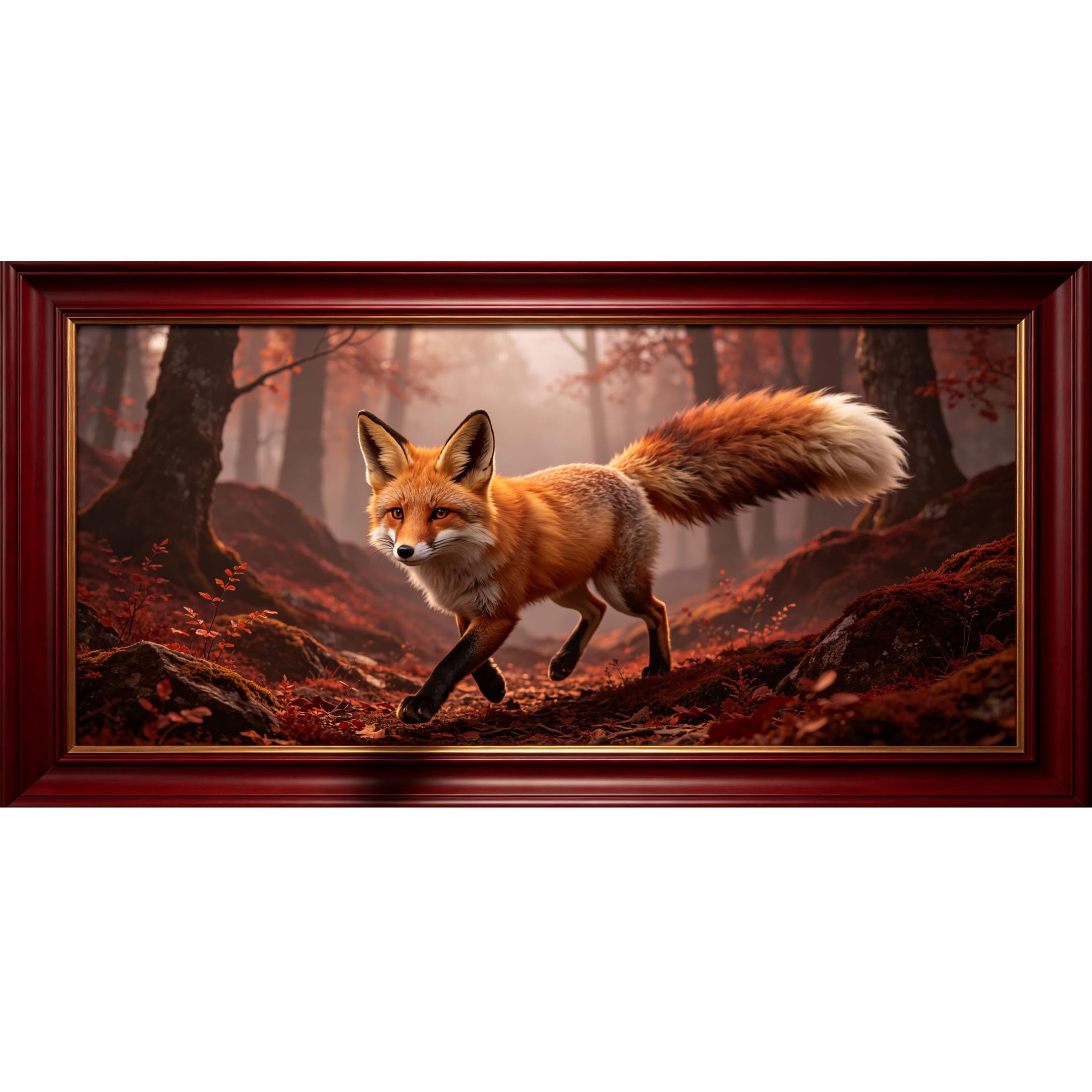 Agglomerix 3D Framed Wall Art Fox Forest Autumn Wildlife Nature Landscape Large Size SelfAdhesive Removable Wall Decor Prints Artwork for Living Room Bedroom Office