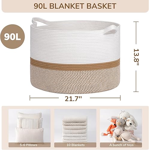 Vista 55 de INDRESSME - Canasta extragrande para ropa sucia de cuerda de algodón, cesta tejida decorativa con asas para guardería y sala, contenedor para Gris