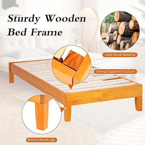 Miniatura 3 de BLKMTY Marco de cama de madera tamaño individual, sin cabecero, plataforma de cama con almacenamiento debajo de la cama, cama de madera de fácil