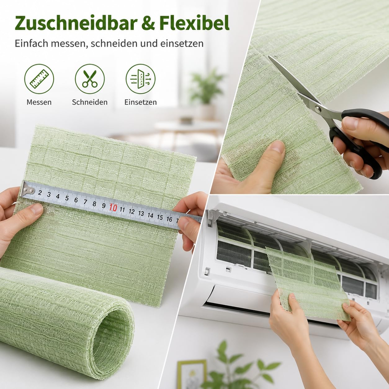 Filtro per aria condizionata originale lavabile, 57 cm x 115 cm (verde), protezione contro batteri, muffa, odori, allergeni, acari della polvere, polline, peli di animali domestici