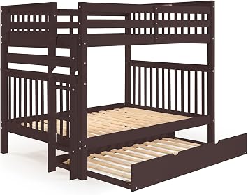 Bedz King Bunk Beds Full Over Full Mission Style, End Ladder, Twin Trundle, Dark Cherry