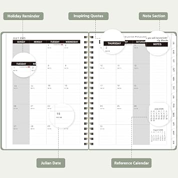 Planner 2025-2026 for Women & Men, Weekly and Monthly Calendar Notebook (July 2025 - June 2026), Hardcover Spiral Bound School Teacher Student Planner with Tabs, Inner Pocket, A5 (6.3 x 8.5)