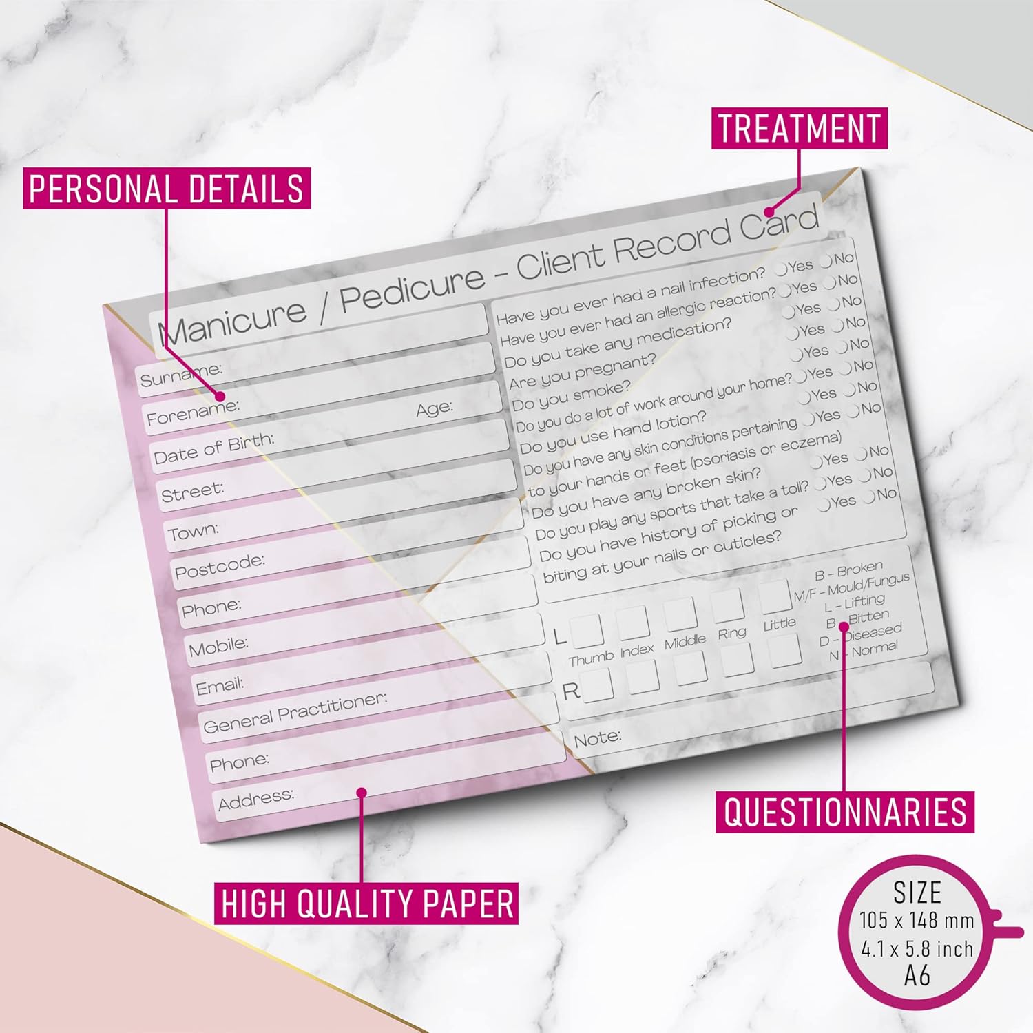 Nail Client Cards Manicure Pedicure, Salon and Therapist Customer Consultation Record, Treatment Services Essentials - Image 5