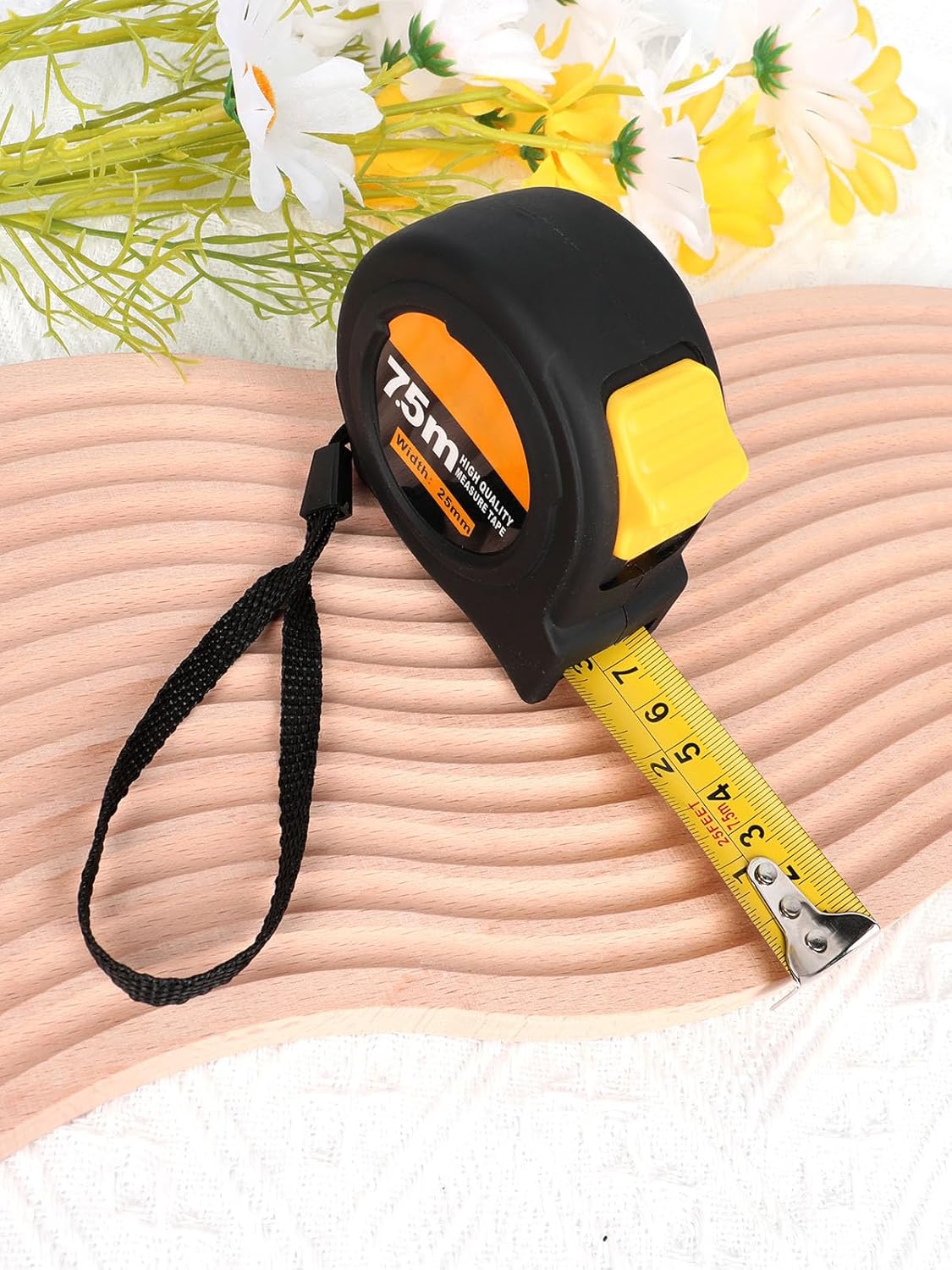 25 Ft Metal Retractable with Metric and Inches, Yellow Steel Measuring Tape, for Professional Handy-Persons, Carpenters, Metal or Woodworkers