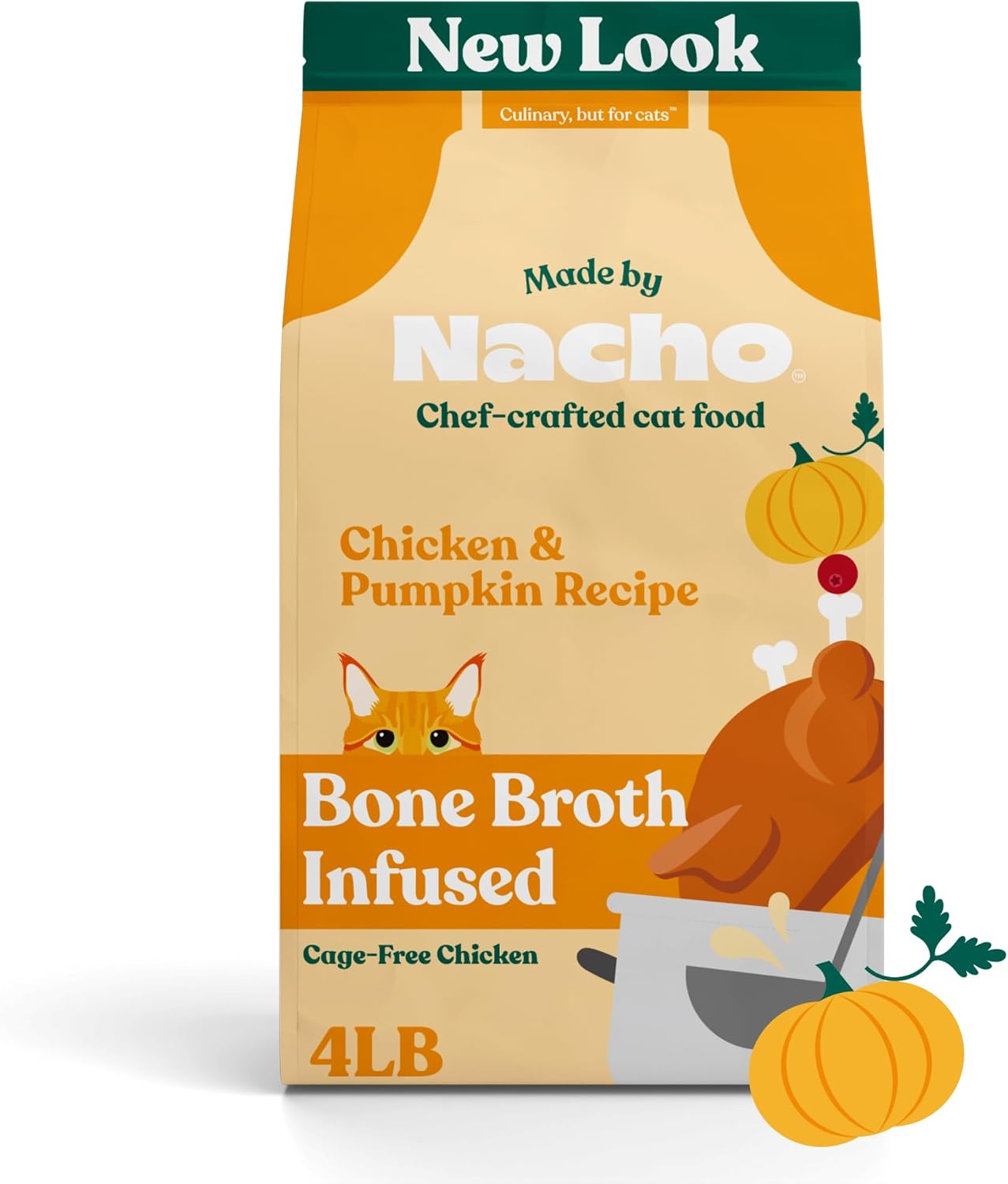 Made by Nacho Bone Broth Infused Dry Cat Kibble – Cage-Free Chicken & Pumpkin Recipe – Premium Grain-Friendly Cat Food 4lb Bag, Limited Ingredients