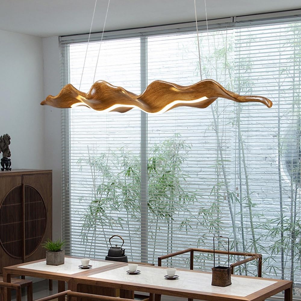 Lampa Wisząca Stylu Wabi-sabi Drewno Ziarno Żywica Syntetyczna Silikon Styl Skandynawski Nad Stół Jadalny Nowoczesna Kreatywna LED Regulacją Jasności Salonu Żyrandol Kuchenny Sypialnia Gabinet(Brown)
