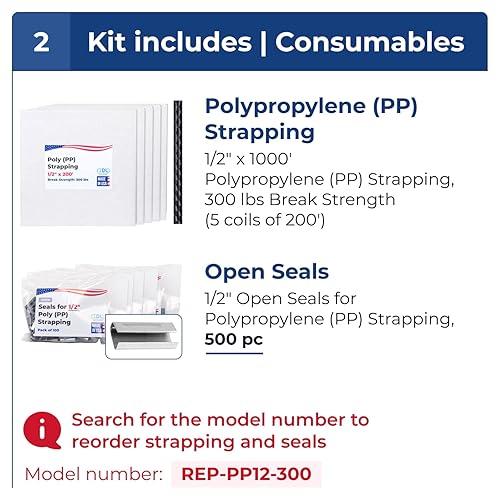 Miniatura 41 de IDL Packaging Kit de flejado de polipropileno (PP) portátil de 1/2 pulgada x 1000 pies, resistencia a la rotura de 600 libras, solución de flejado