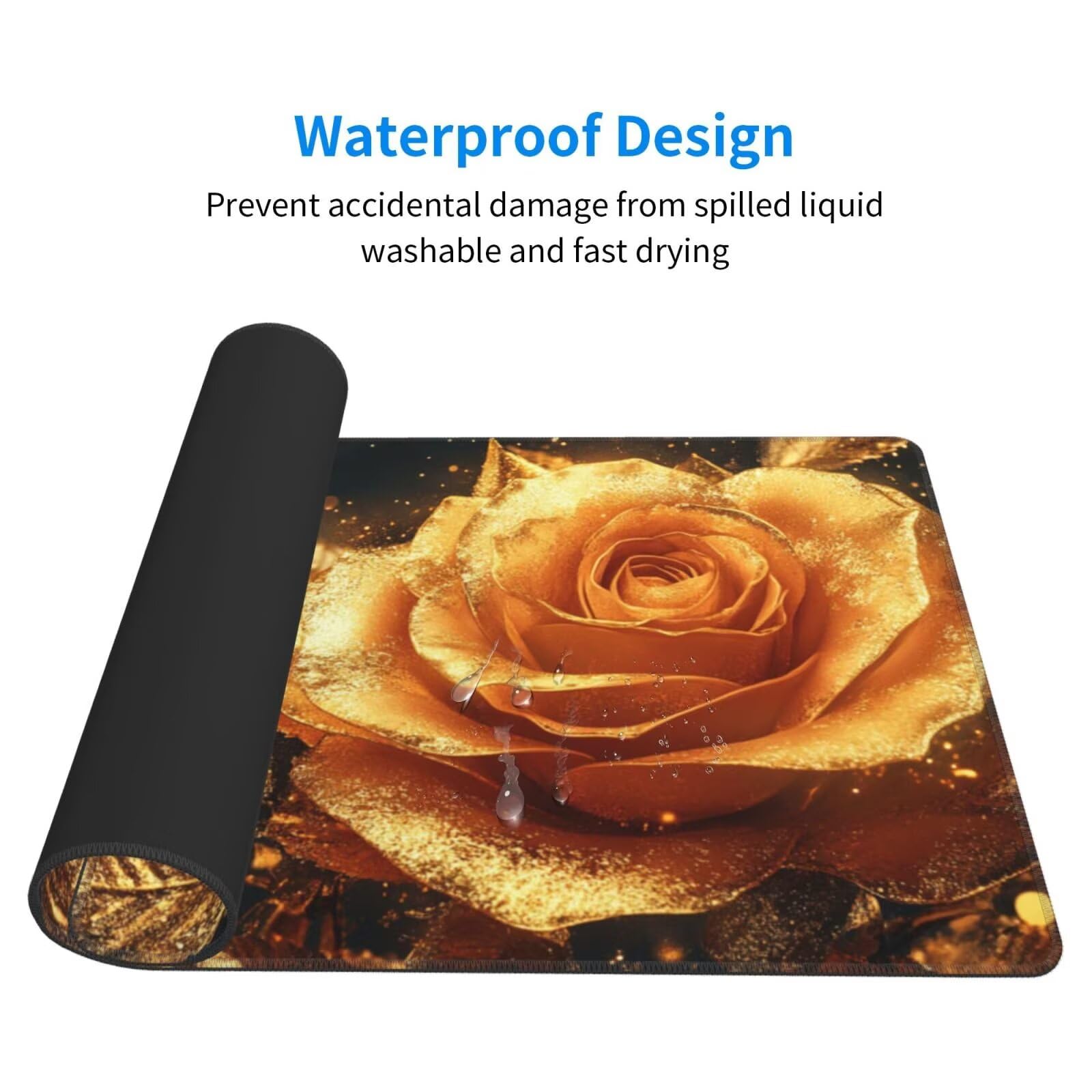 Gaming Mauspad XXL 1200 x 600 x 3mm Mousepad Verlängertes Groß Mauspad Schreibtischauflage,Genähte Kanten rutschfeste Gummibasis,Verbessert Präzision Geschwindigkeit Home Office Goldener Rosen L-2904