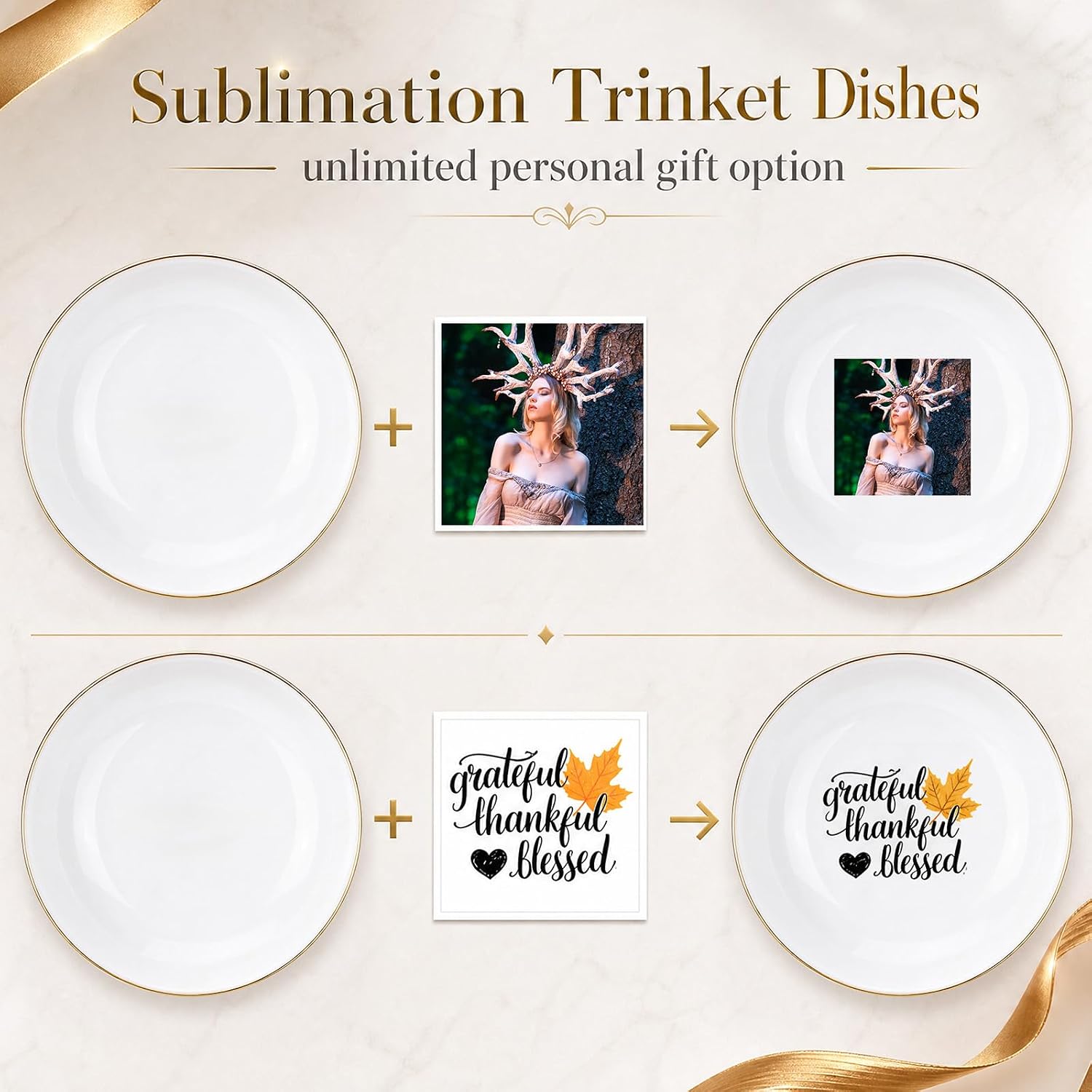 Mifoci 6 Pcs Sublimation Ceramic Jewelry Dish 3.5 Inch White Blank Trinket Dish Bulk for Heat Transfer Tray DIY Decorative Ring Tray for Women Mom Grandma Birthday Wedding Christmas(Round)