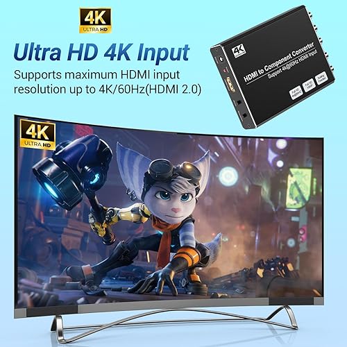 Miniatura 3 de Convertidor HDMI a componentes 4K con función de escalado, convertidor HDMI a YPbPr compatible con entrada de 4K60Hz, compatible con salida de