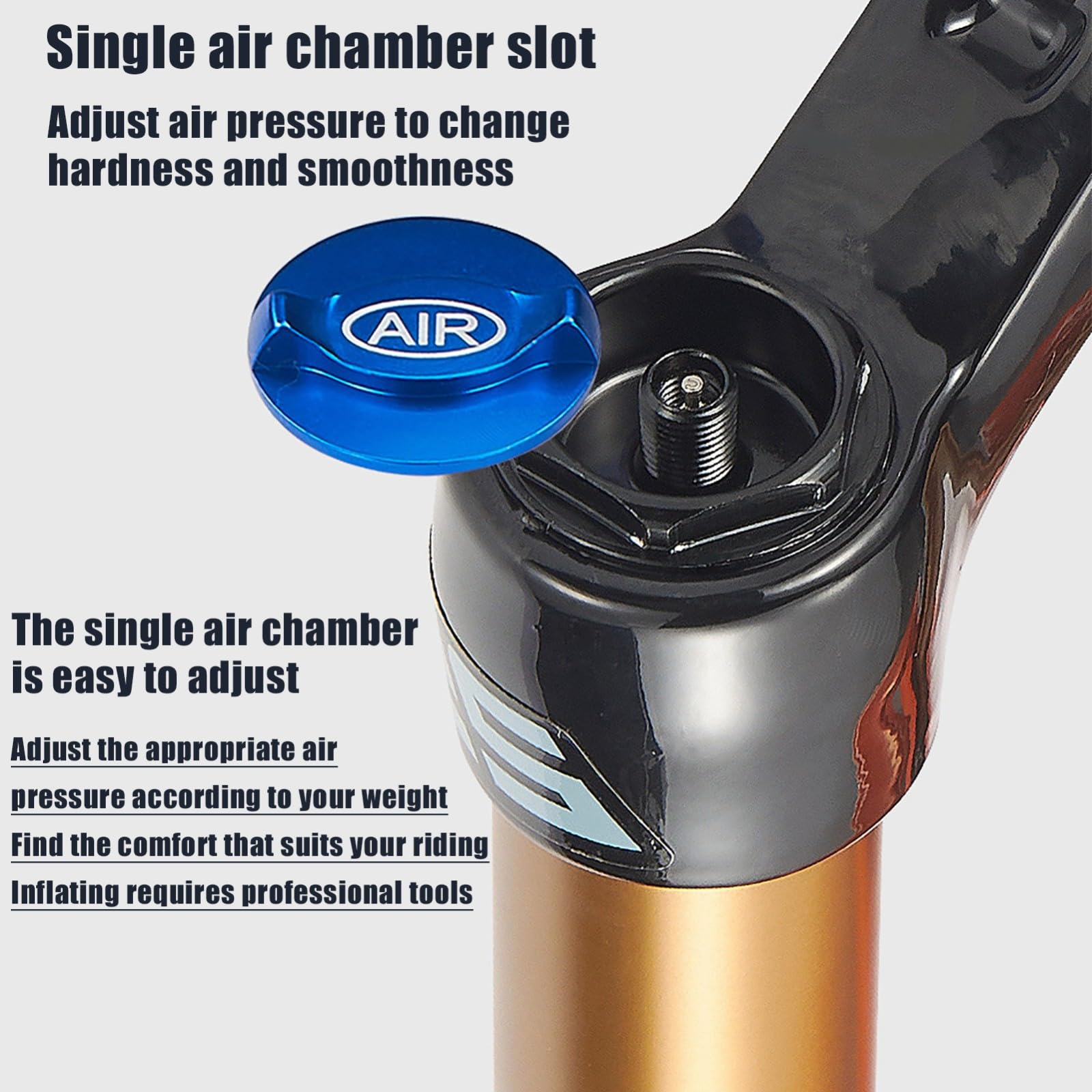 Fourche Avant pour VTT, Amortisseur à air comprimé, Tube Droit, contrôle d'épaulement, diamètre D, 26 Pouces