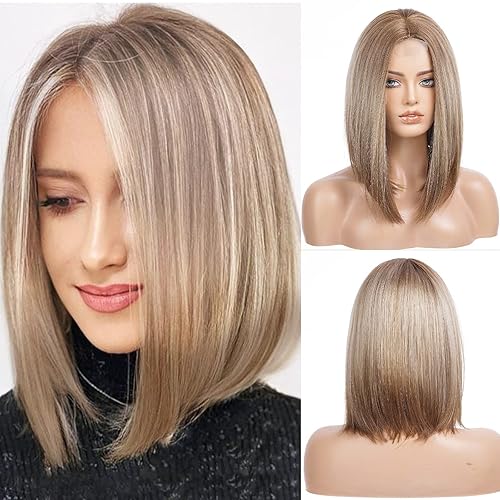 HAIRCUBE Peluca corta de cabello sintético lacio y resistente al calor para mujer, color rubio degradado degradado para uso diario