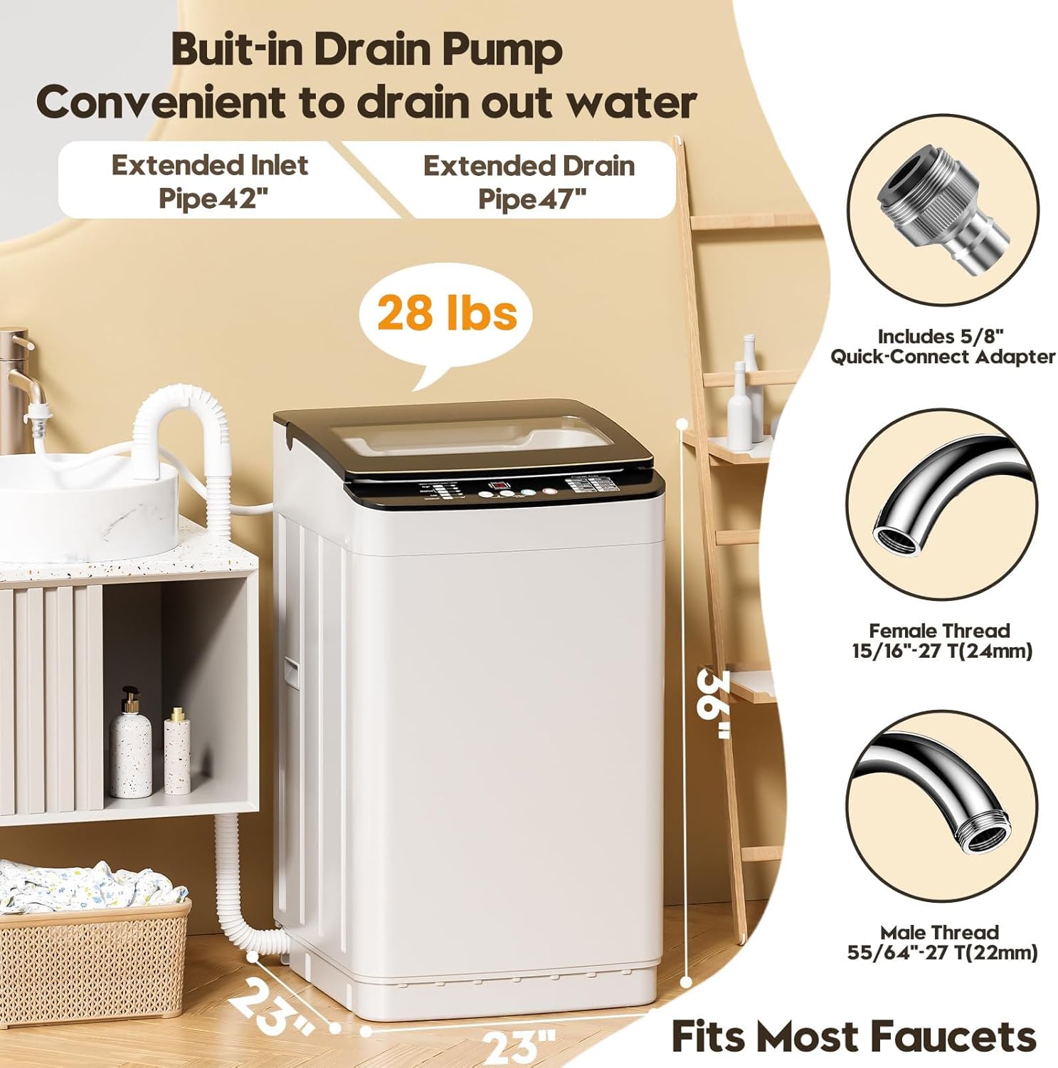 Auertech 28 lbs Portable Washing Machine, Fully Automatic Portable Washer with LED Display, 10 Wash Cycles, 5 Water Levels, 24H Delays, Top Load Washing Machine for Apartment, RV, ...