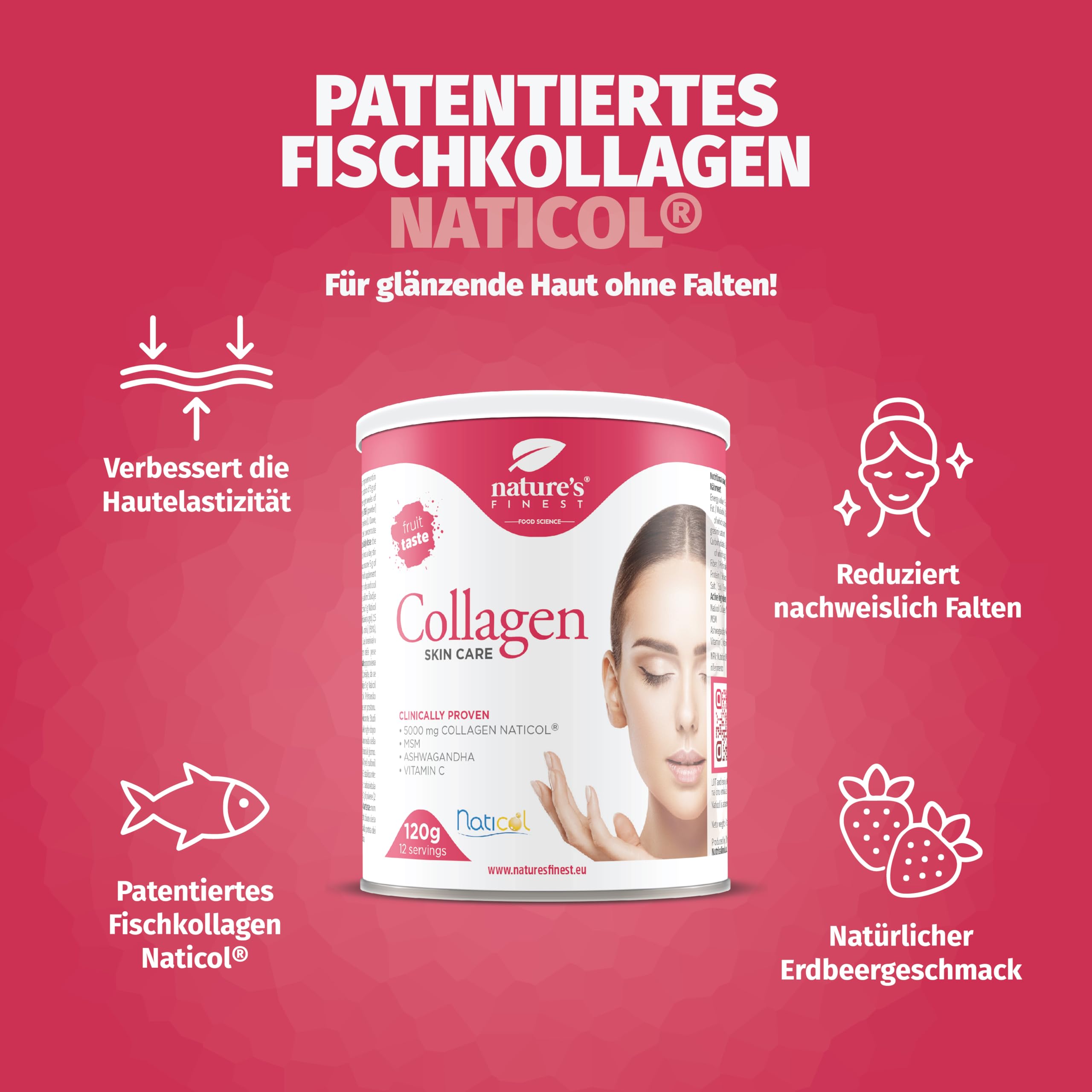 Nature's Finest Collagen SkinCare - Marine Kollagen Pulver Hochdosiert (5000mg) - Kollagen-Präparate mit Vitamin C - Unterstützt Haare, Nägel und Haut - Kollagen zum Trinken