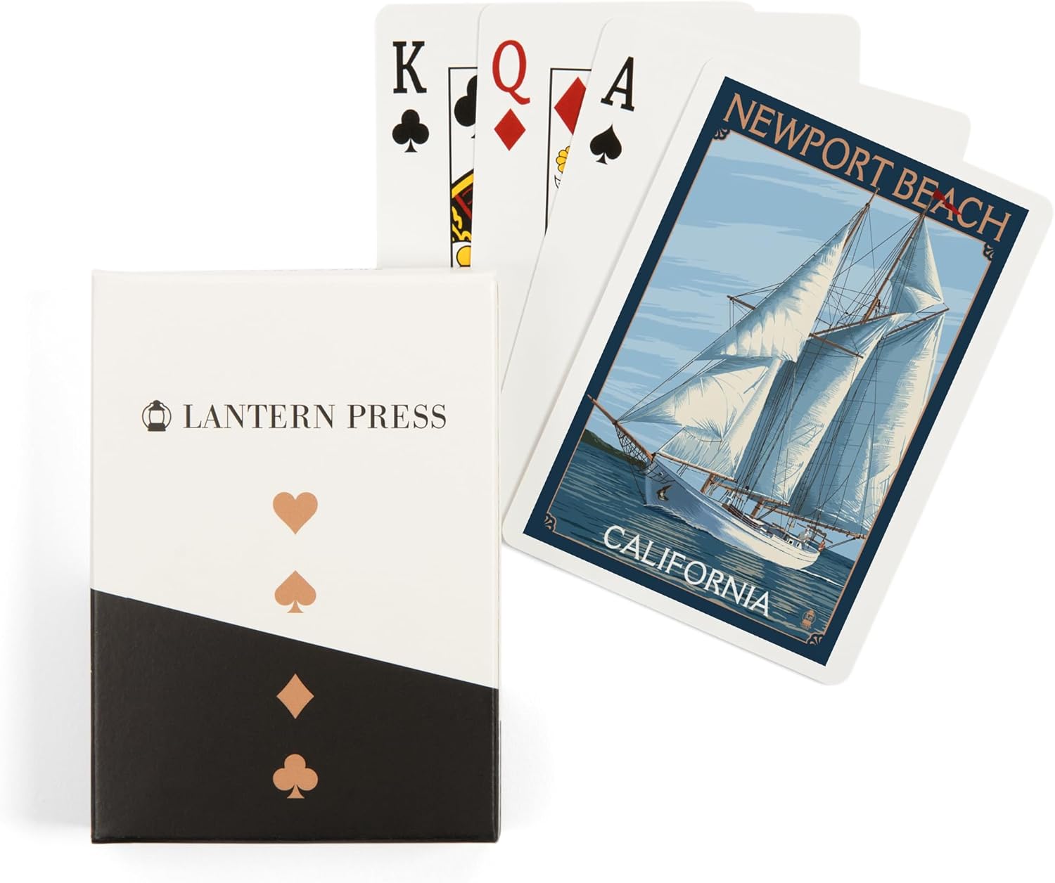 Lantern Press Newport Beach, California, Schooner Sailboat Scene, 52 Playing Cards for Adults, Poker Size Card Deck