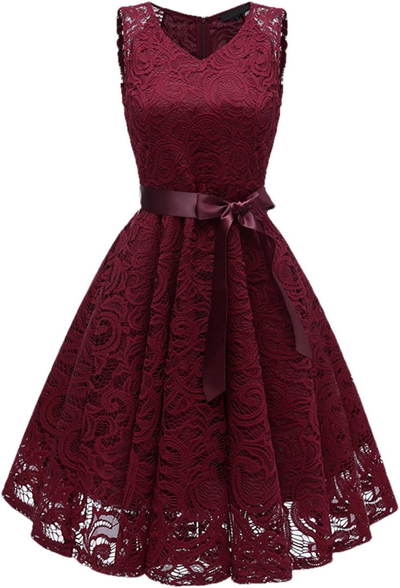 KYEYGWO Vintage Lace Dress for Woman, High Waist Cocktail Party Evening Swing Dresses