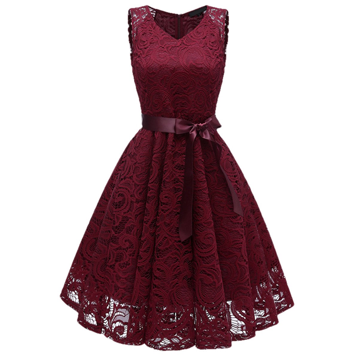 KYEYGWO Vintage Lace Dress for Woman, High Waist Cocktail Party Evening Swing Dresses