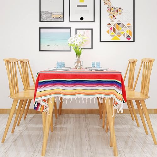 Miniatura 6 de Fowecelt - Camino de mesa de sarape mexicano de 14 x 80 pulgadas, manta tejida a mano, camino de mesa mexicano de rayas coloridas, decoraciones de