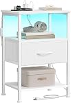SONGMICS BELLAH Collection - Nightstand with Charging Station and APP-Controlled Adjustable LED Lights, Bed Side Table, 2 Drawers and Open Shelf, Bedroom, Cloud White and Snow White ULGS302WH04