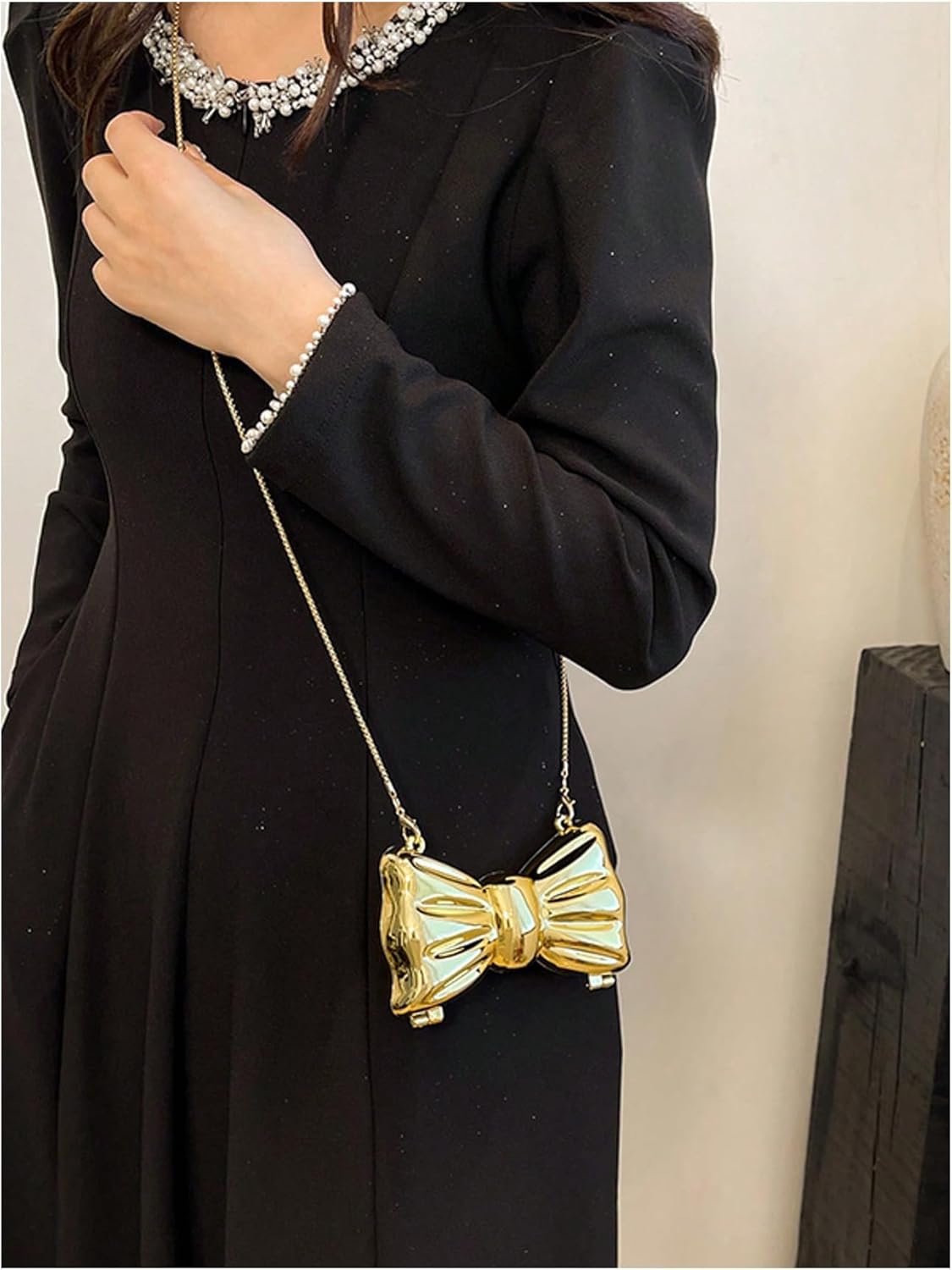 GORGLITTER Women's Bow Purse Mini Clutch Crossbody Handbags Metallic Chain Bags for Wedding Evening Party - Image 5