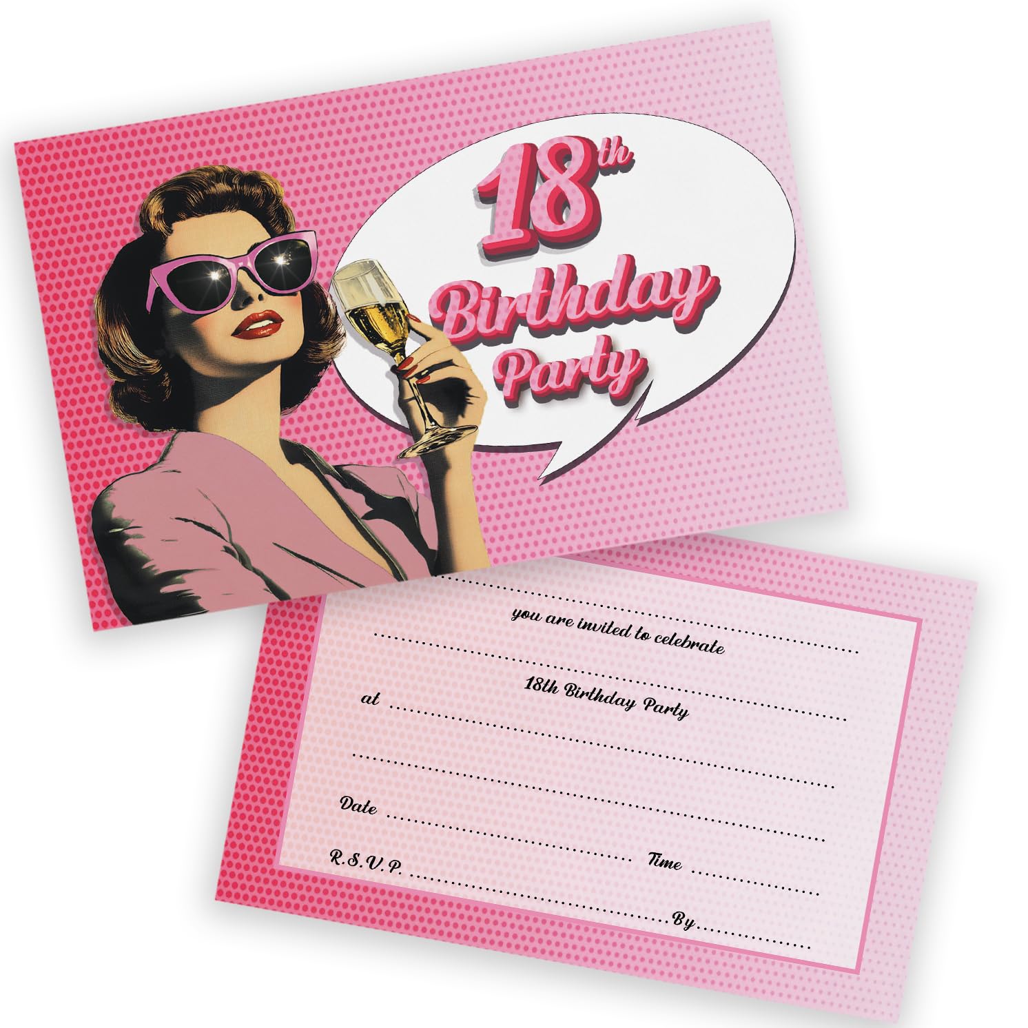 18th Birthday Party Invitations Men Women - Retro Champagne 20 Pack - Adults Birthday Invitations for Friends Family A6 Bday Party Invites Invitation Cards with Folding Envelopes
