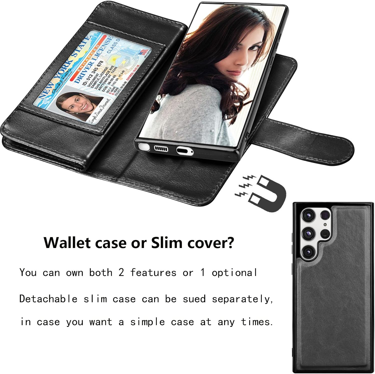 Njjex Galaxy S22 Ultra Case, for Samsung Galaxy S22 Ultra Wallet Case, [9 Card Slots] PU Leather ID Credit Holder Folio Flip [Detachable] Kickstand Magnetic Phone Cover & Lanyard [Black] - Image 4