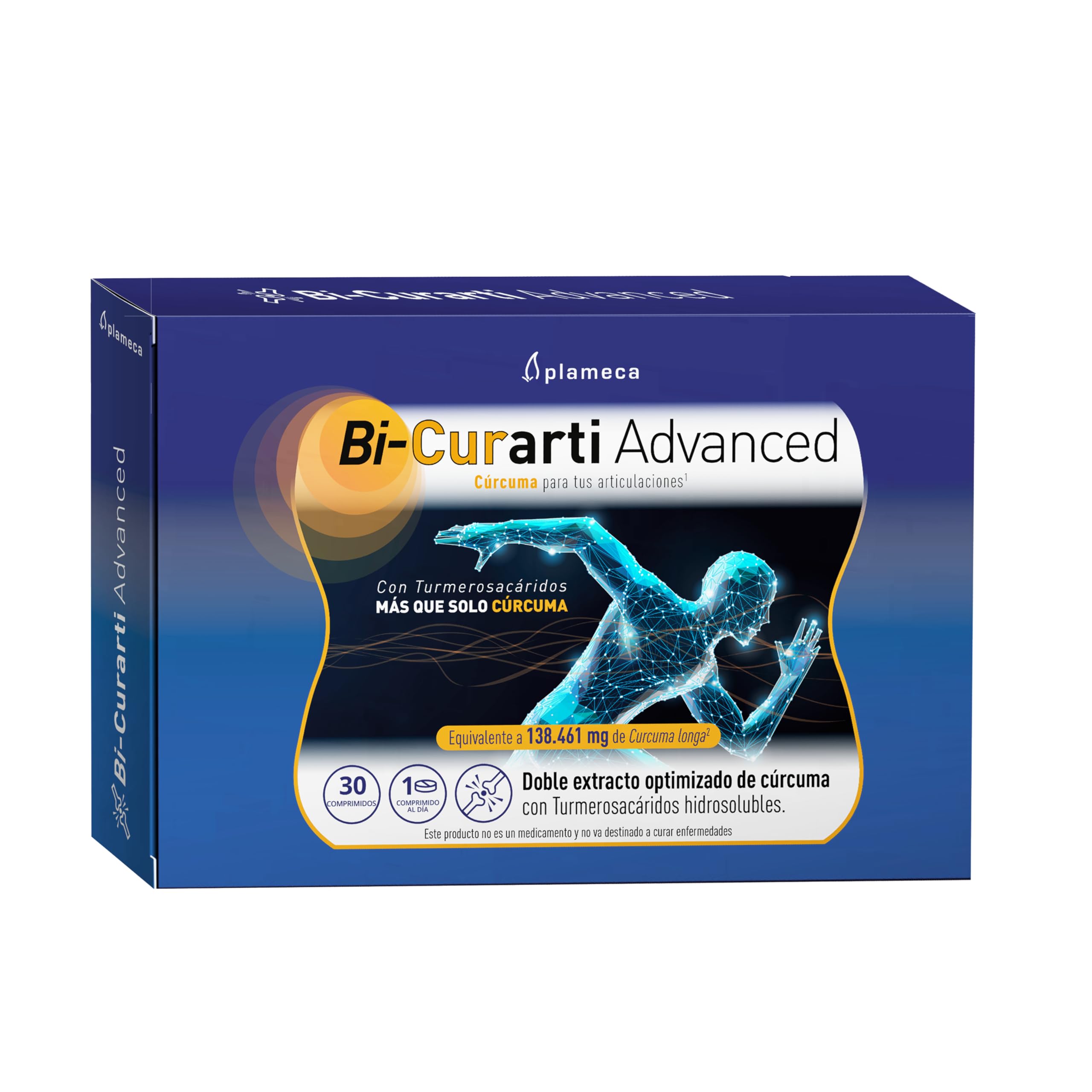 Plameca Bi-​Curarti Advanced - Doble extracto optimizado de cúrcuma - Alta concentración de curcuminoides - Equivalente a 138.461 mg de Cúrcuma longa - 30 comprimidos