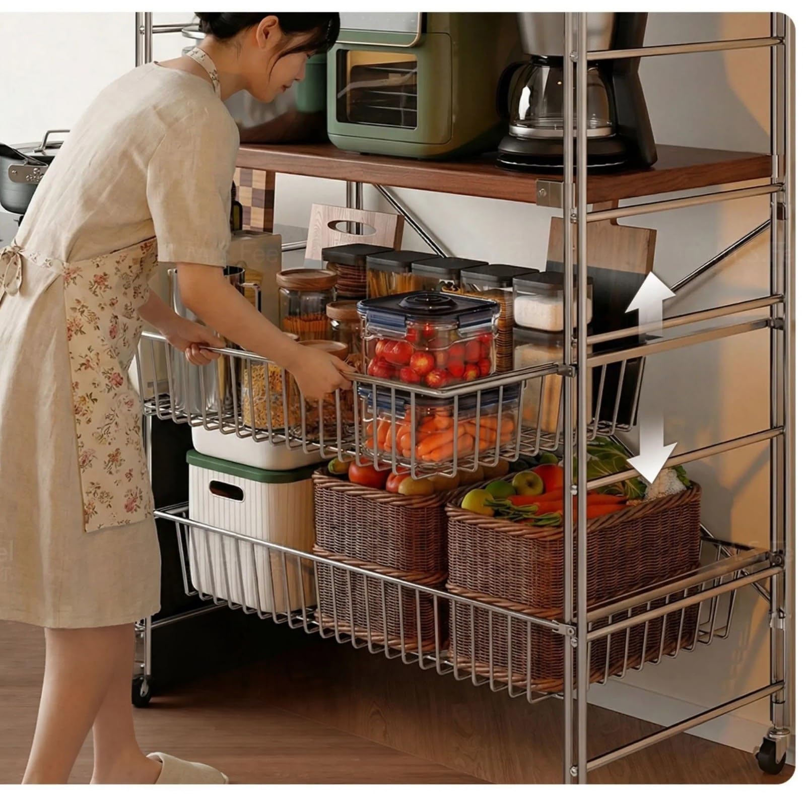 Pranzo Carrello multiuso con rotelle for cucina, mobile a più livelli