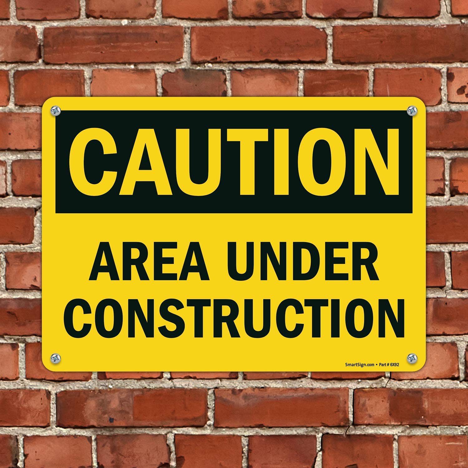 SmartSign - U9-1377-NP_10x14 "Caution - Area Under Construction" Sign | 10" x 14" Plastic Black on Yellow