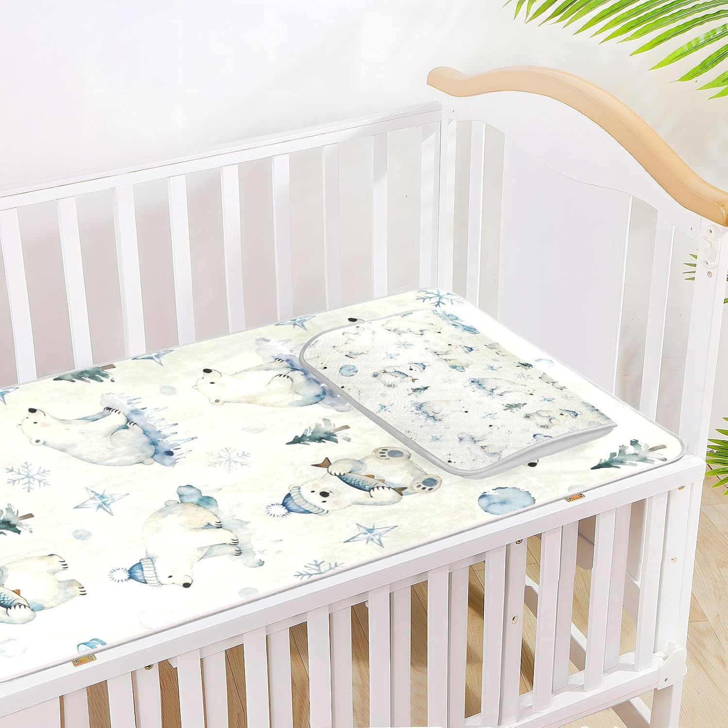 Winter Blue Polar Bear Cooling Baby Mattress Protector Pads 28" x 52" Breathable Bed Pads Disposable for Baby&Toddler
