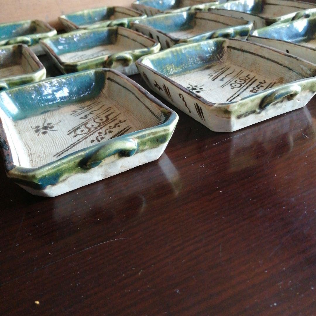 瀬戸焼 織部手付長手代皿 10客 15cm 明治〜昭和初期