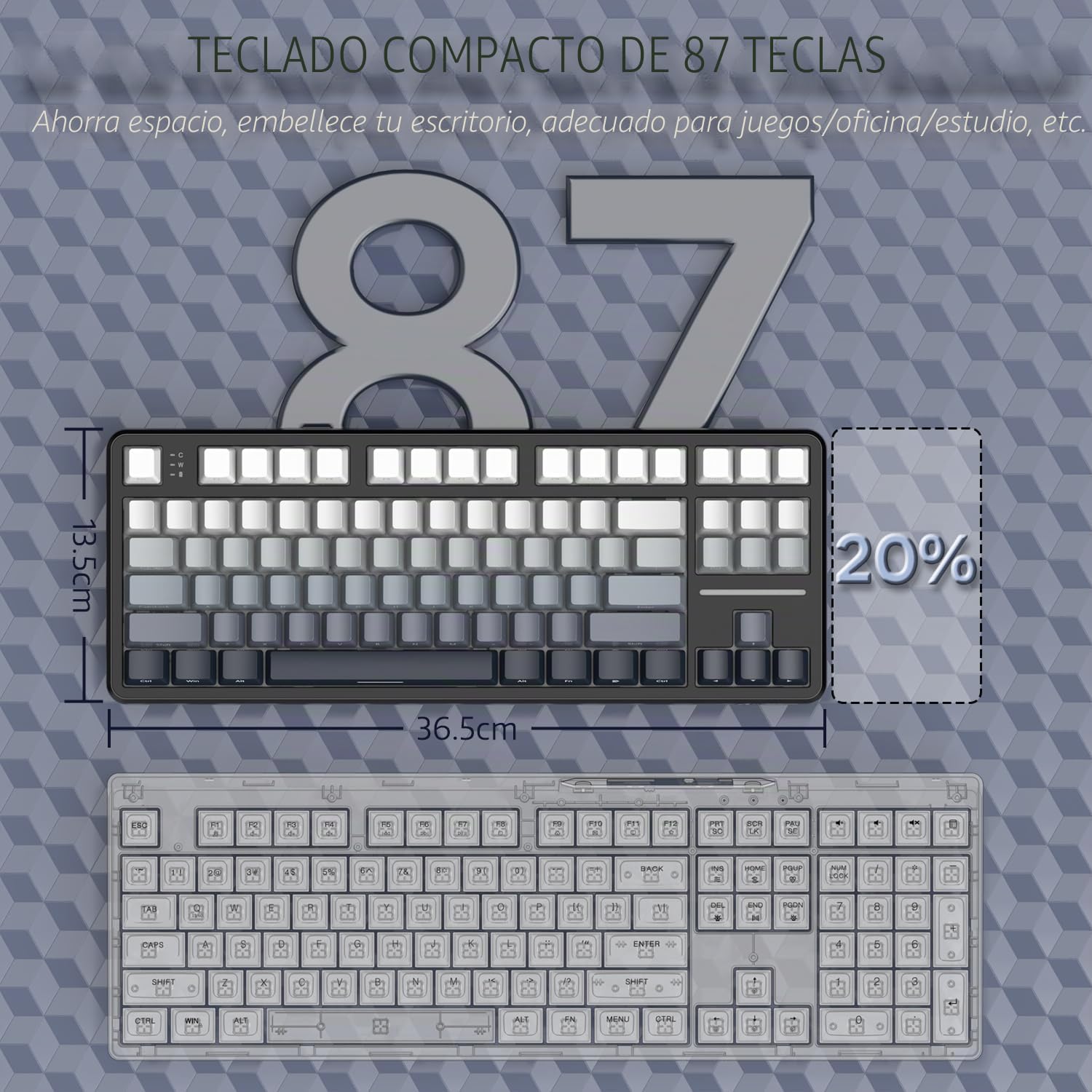 ATTACK SHARK X87 Lateral Grabado RGB Inalámbrico Teclado Mecánico Gaming | BT5.0/2.4G/USB-C,Hot-Swap, Gasket Diseño 80% y Teclas PBT,4000mAh, Interruptor Lineal Pre-lubricado, para PC/MAC-Negro Blanco