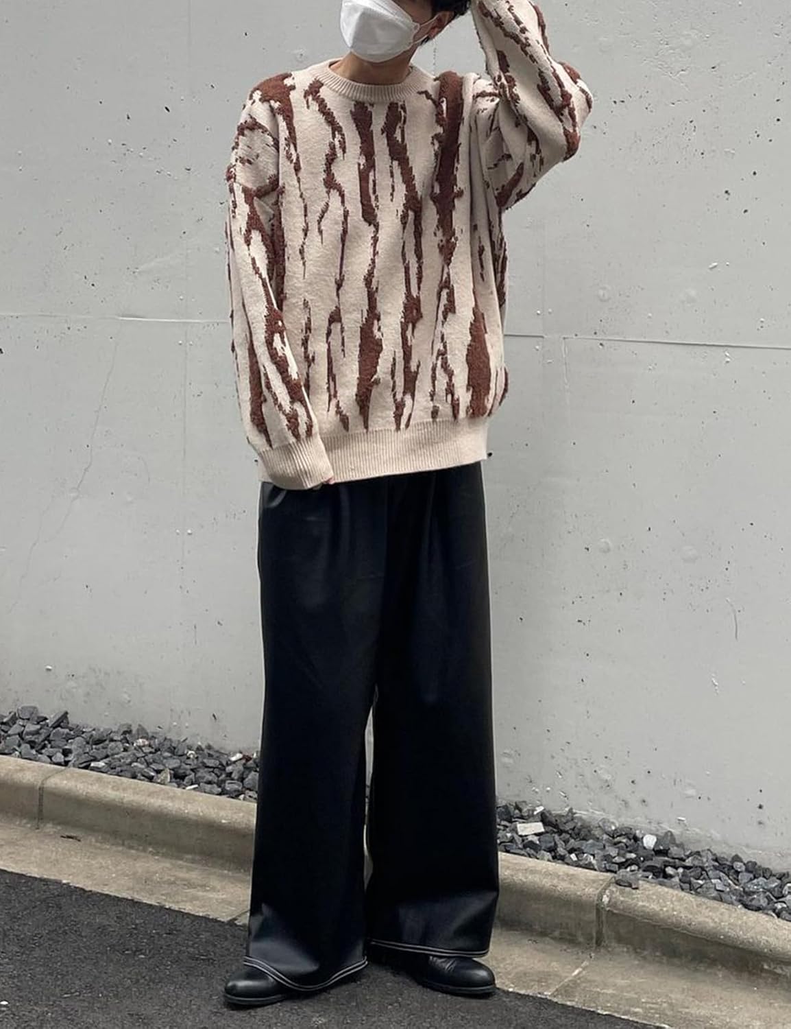 Yimoon Mens Oversized Sweaters Y2K Aesthetic Flame Graphic Crewneck Knitted Casual Pullover Long Sleeve Jumpers - Image 6