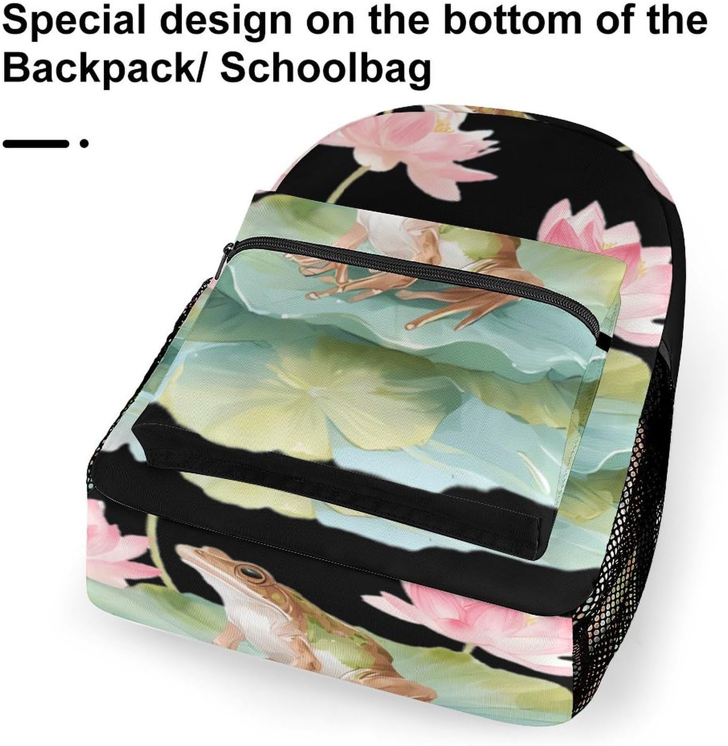 Frog Sitting on Lotuss Leaf Unisex Backpack Casual Daypacks Lightweight Shoulders Bag for Camping Hiking Travel