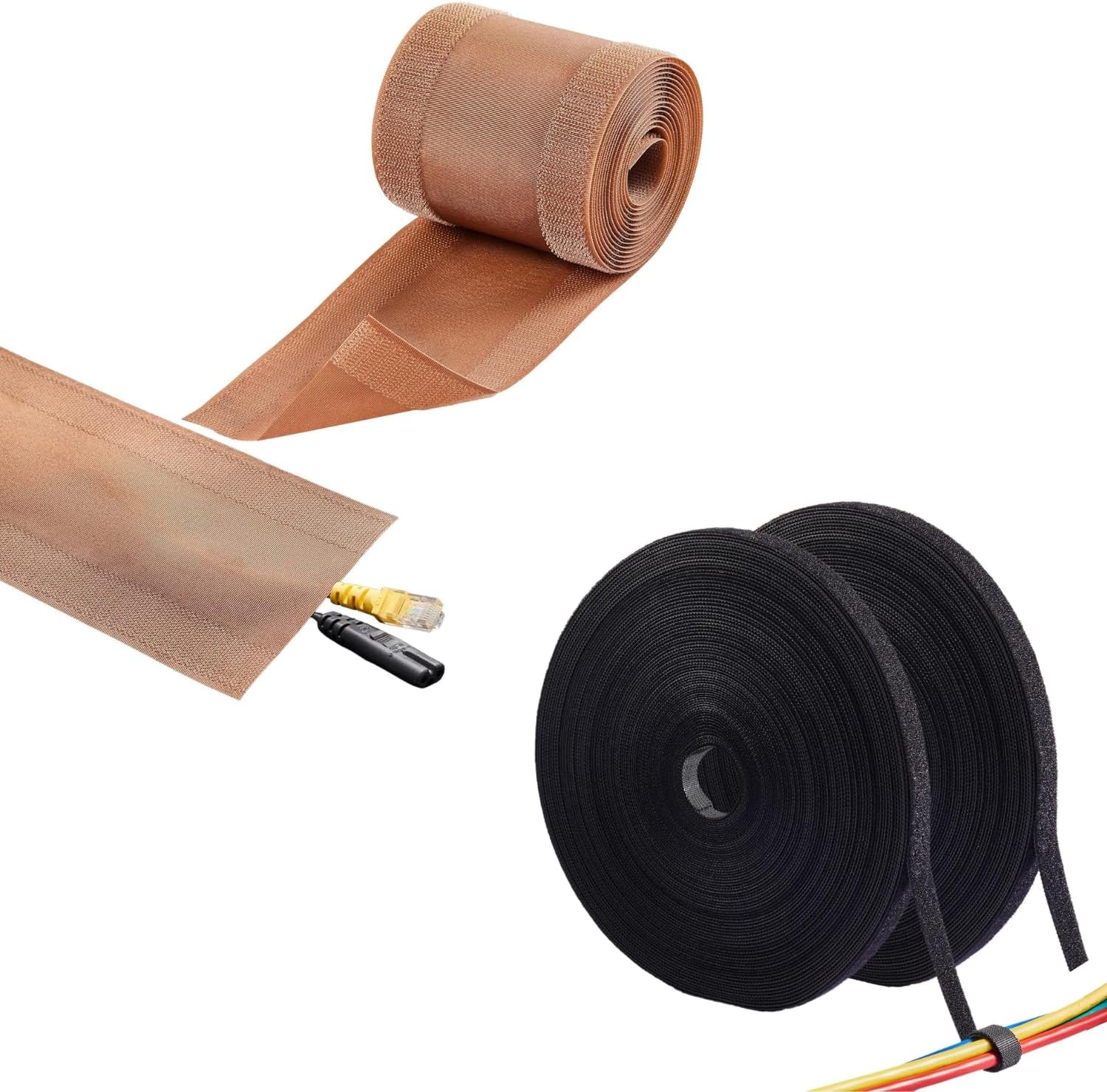 ECOHomes Bundle - 4 Inch x 30 FT Carpet Cord Cover + 1/2 Inch By 180 FT Cable Ties Wrap