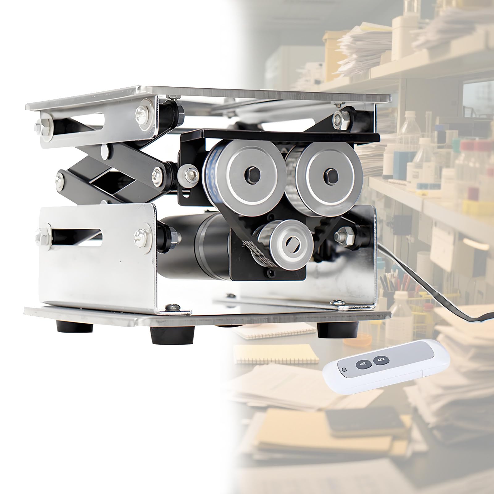 Plataforma de elevación eléctrica ajustable para uso en laboratorio, gato de laboratorio de acero inoxidable, 200 mm de altura para experimentos e investigación física, soporte de equipo científico