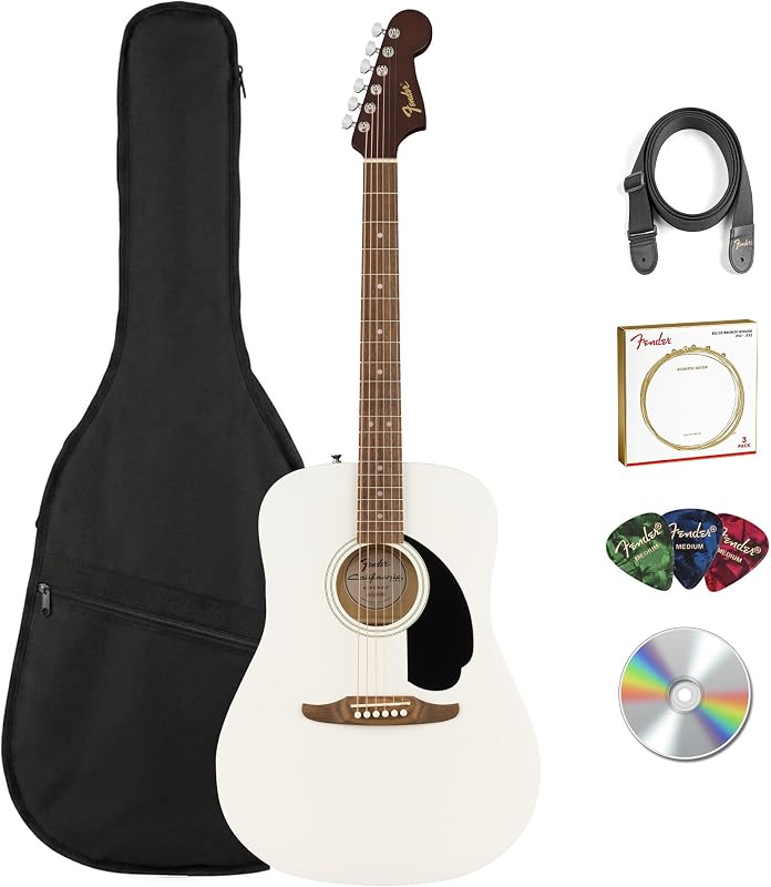 California Redondo Dreadnought Acoustic Guitar - White Bundle with Gig Bag, Strap, Strings, Picks, and Austin Bazaar Instructional Video