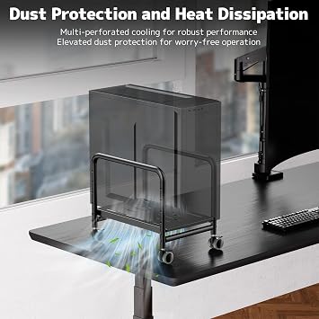 PUTORSEN Computer Tower Stand Under Desk - Height Adjustable PC Stand for Most Mid-Tower, Rolling CPU Holder with 360 Locking Wheels, Max Load 66 lbs, Black