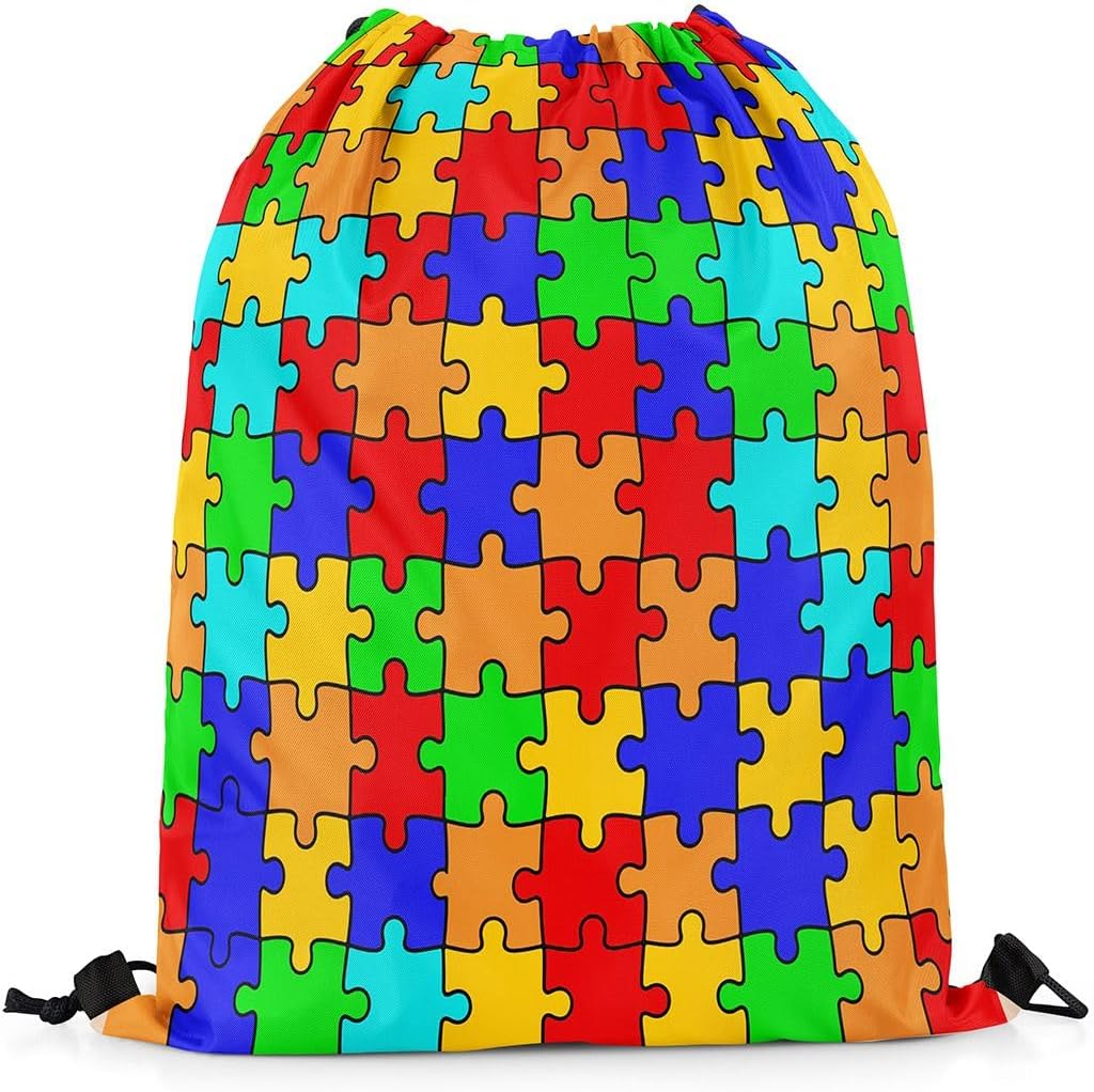 Manfei Rainbow Puzzle Drawstring Backpack 13"X23"