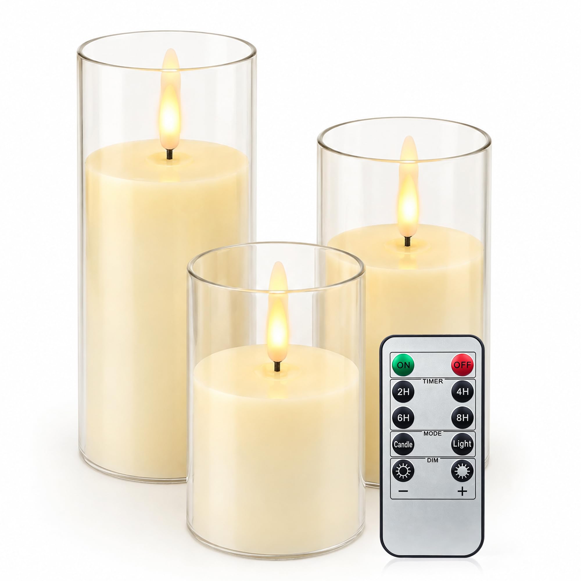 Flameless Candles with Remote, Real Wax LED Candle Pillars, White Set of 3