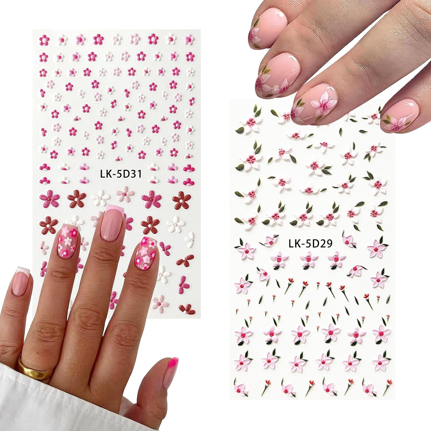 Flower Nail Art Stickers 5D Embossed Flower Nail Decals Spring Summer 3D Self Adhesive Peach Blossom Lavender Nails Decoration Supplies for Women Nails Design
