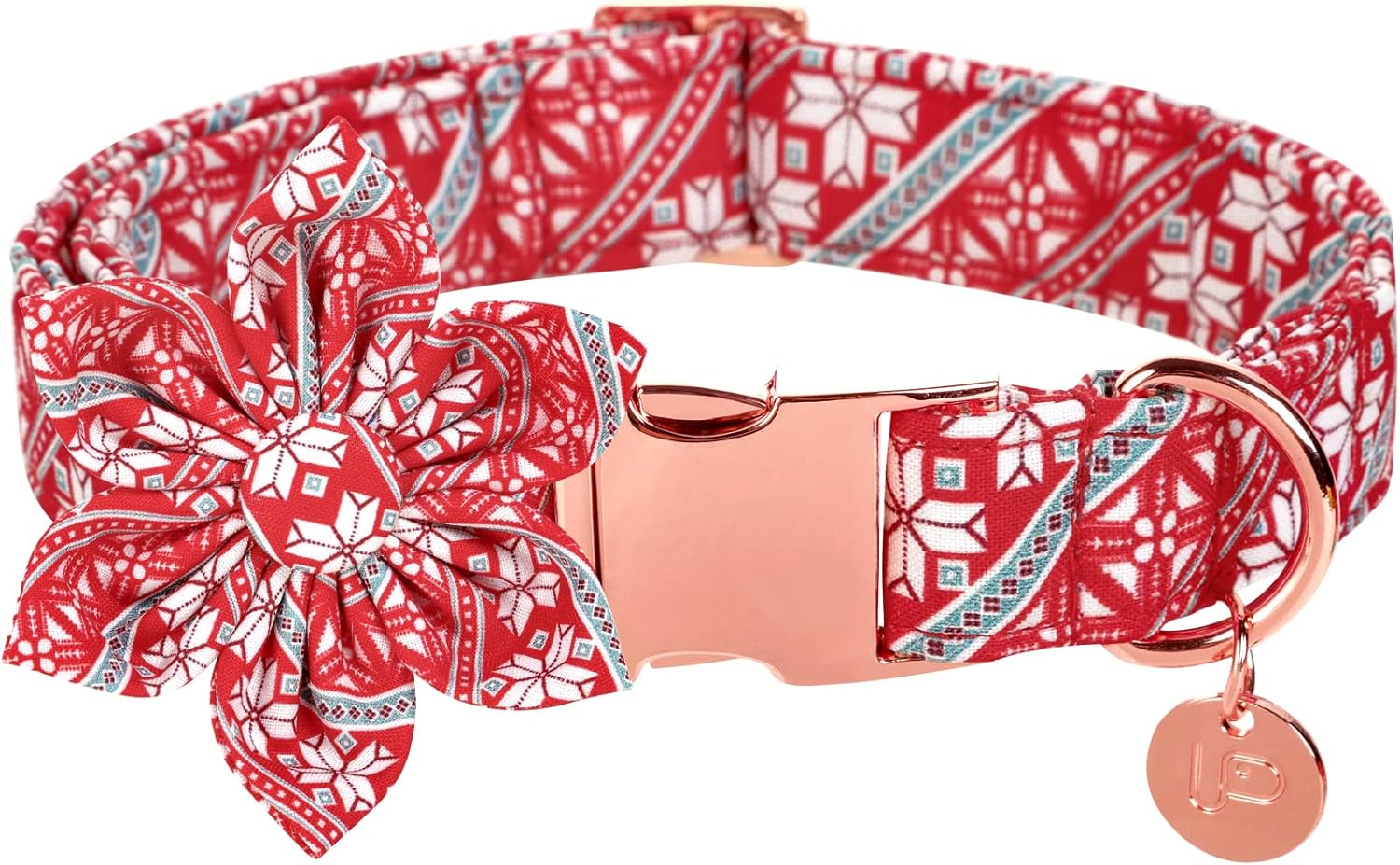 UP URARA PUP Christmas Dog Collar with Flower, Cotton