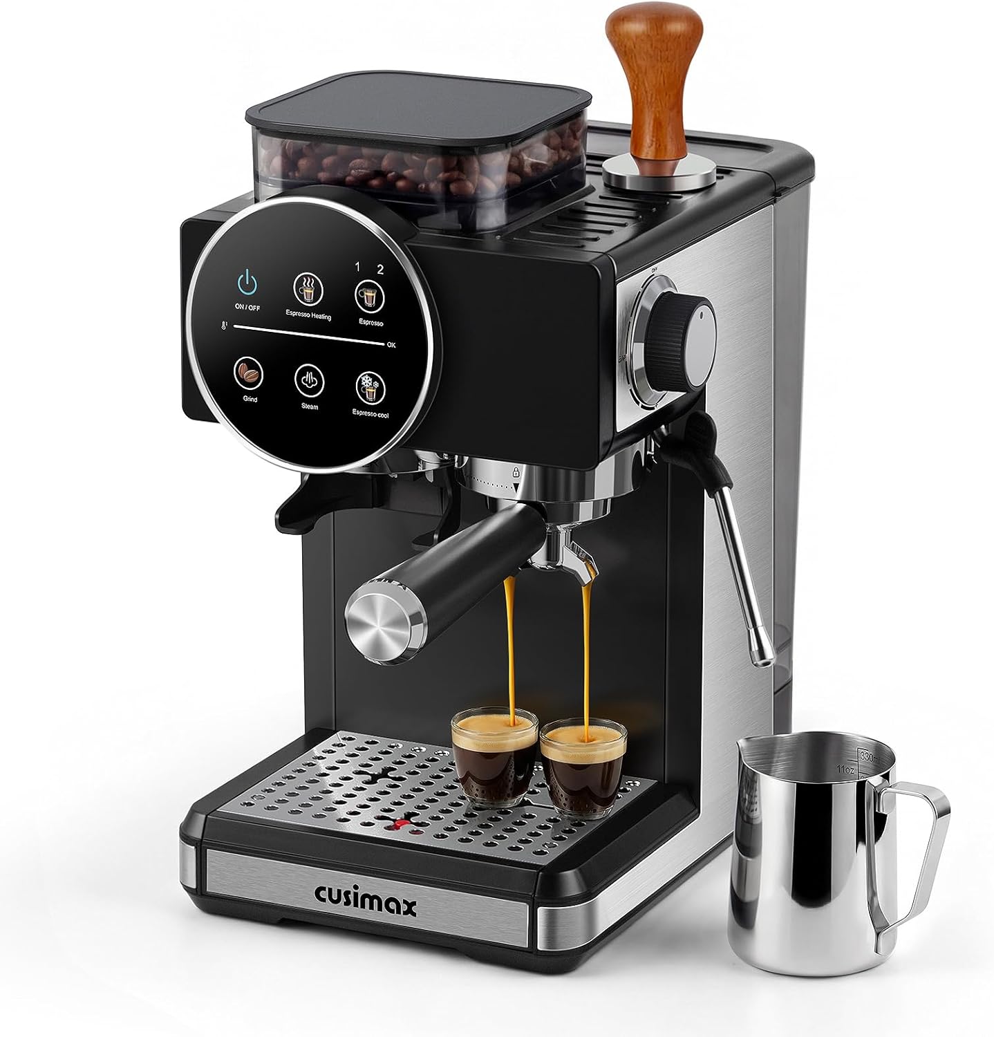 Espresso Machine with Grinder, 20 Bar Professional Expresso Coffee Machines with Milk Frother Steam Wand, Espresso Maker with 60oz Removable Water Tank, Cappuccino & Latte Machine for Home (Black)