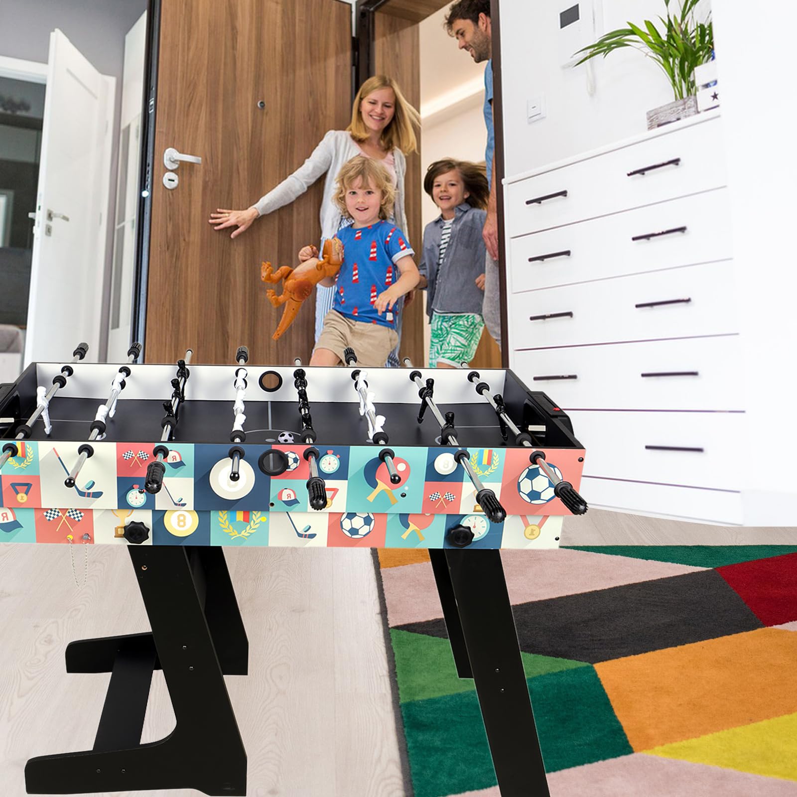 HLC 4 in 1 Spieltisch mit Kickertisch/Billardtisch/Tischtennis/Hockey Futbolín de Madera, Mesa multijuegos, Juguetes niños 6 años, Juegos de mesa, Futbolines para niños, Juegos de mesa Adulto