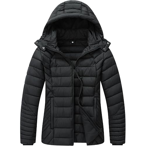 Women's Quilted Down Coat | Lightweight, Windproof, Waterproof, Detachable Hood, Warm for Winter Travel