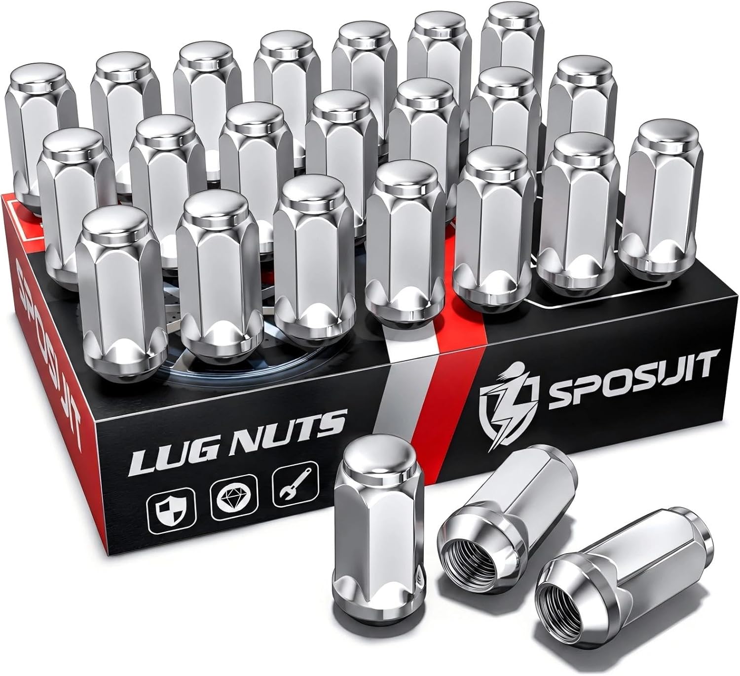 Sposuit M14x1.5 Lug Nuts - Replacement for Jeep, Chevrolet, Ford, GMC - Closed End Chrome Lug Nut(24 Pcs)