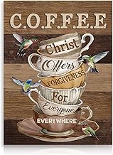 Dazzlewall Vintage Rustic Coffee Mug Wall Art Stacked Mugs with Hummingbirds for Coffee Bar, Kitchen and Dining Room 12x16 Inches Frameless