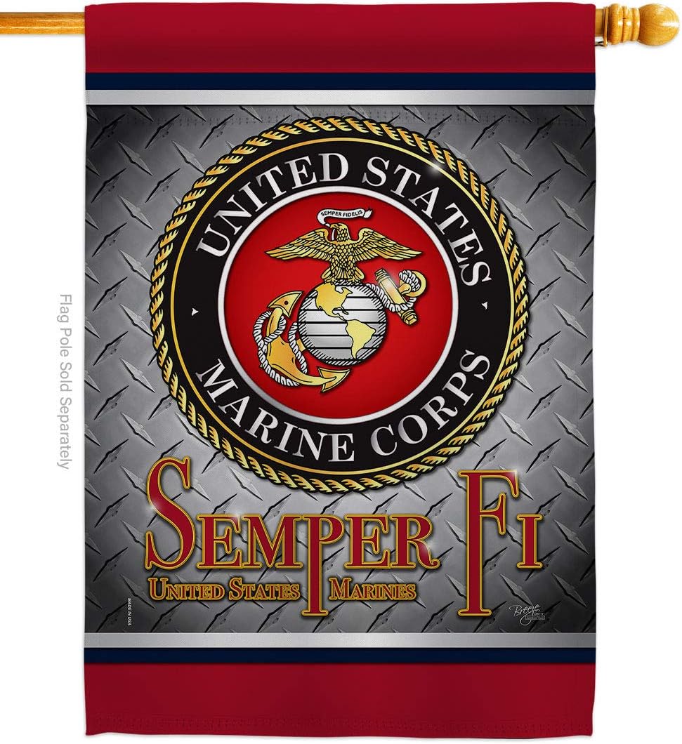 Marine Corps Semper Fi US House Flag Armed Forces USMC United State American Military Veteran Retire Official Small Decorative Gift Yard Banner Double-Sided Made In USA 28 X 40